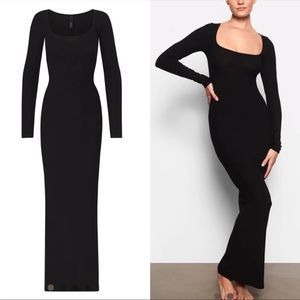 SKIMS Black Long Sleeve Maxi Dress